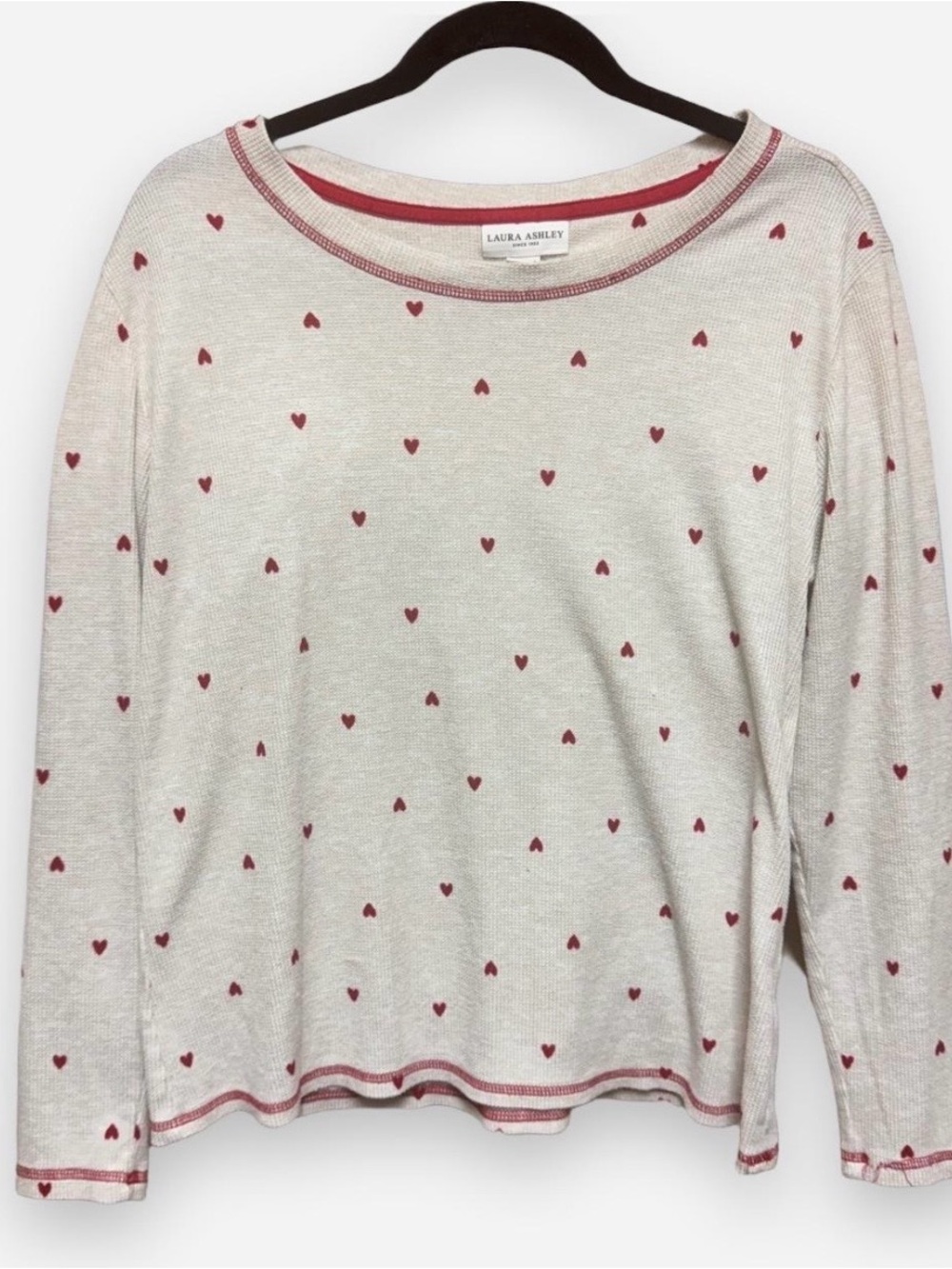 Laura Ashley Cream Long Sleeve Waffle Knit Top With Hearts